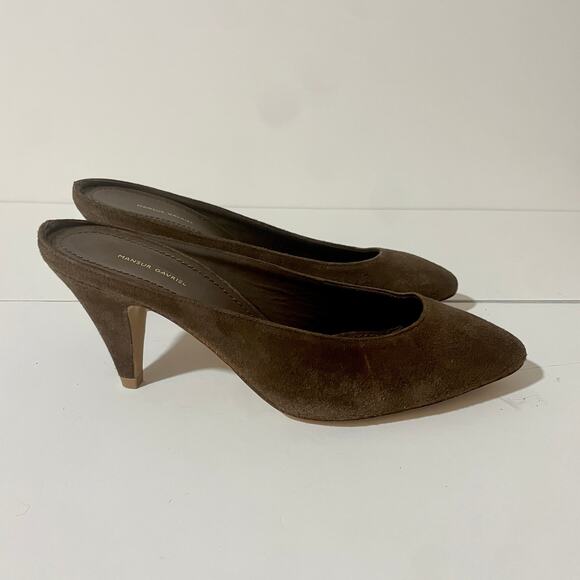 Mansur Gavriel Suede Slides Mules Heel Slipper Slip On Shoes Pumps Brown sz 37 - Picture 3 of 9